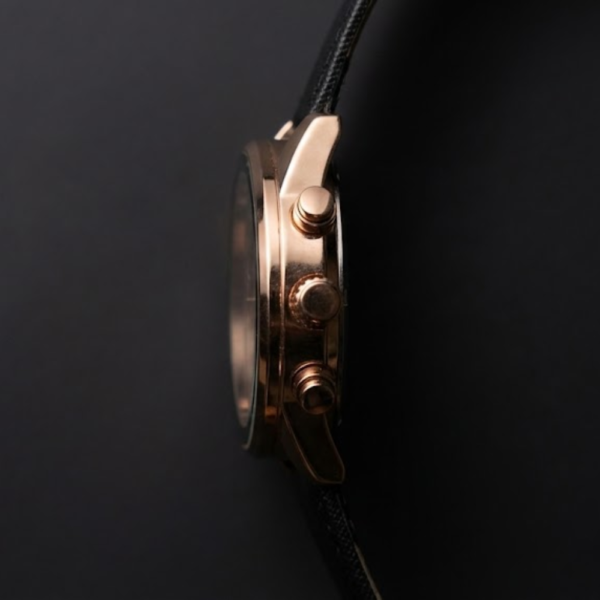 TOMI Luxury Rose Gold Chronograph Men’s Watch with Black Leather Strap