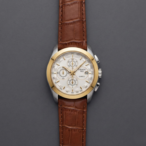 Tissot 1853 Gold-Tone Quartz Chronograph – Brown Leather Luxury Dress Watch