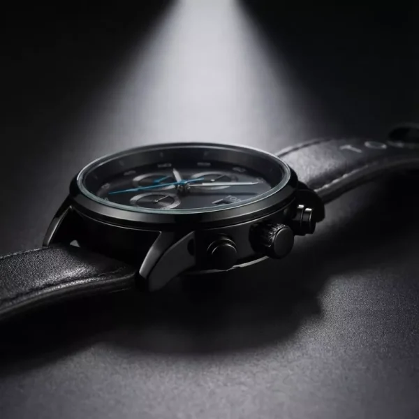 TOMI Black Edition Chronograph Men’s Watch Gift Set with Leather Strap, Cufflinks & Tie Clip