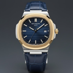 Patek Philippe Nautilus Two-Tone Stainless Steel & Yellow Gold with Blue Dial on Blue Leather Strap