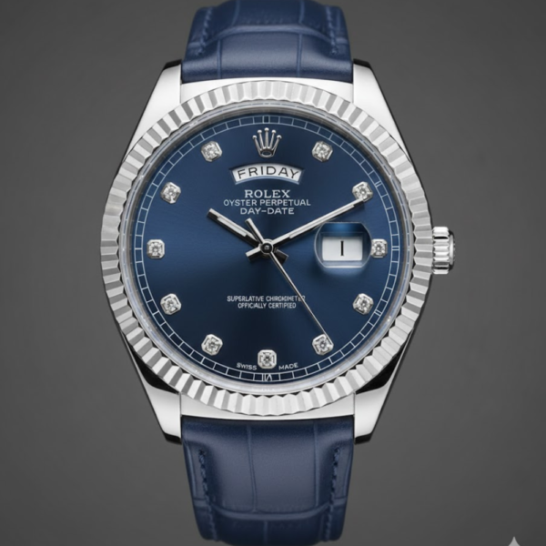 Rolex Oyster Perpetual Day-Date with Blue Diamond Dial on Leather Strap