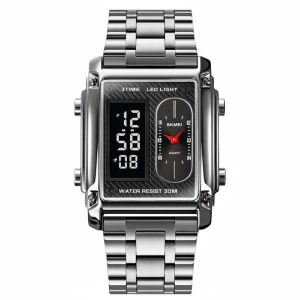 SKMEI Dual-Display Digital-Analog Stainless Steel Watch with LED Light
