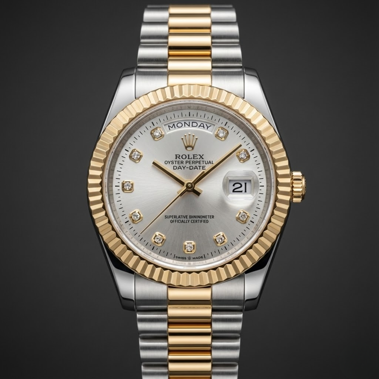 Rolex Day-Date 36 Two-Tone – Silver Diamond Dial