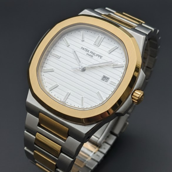 Patek Philippe Nautilus Two-Tone Stainless Steel & Yellow Gold with White Dial