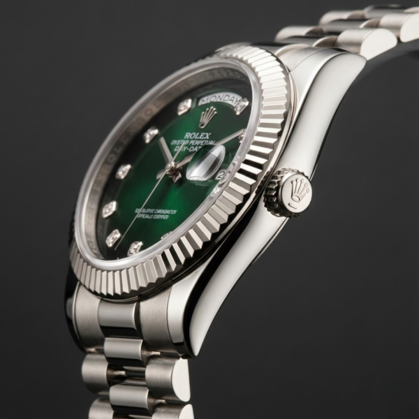 Rolex Day-Date 36 18k White Gold with Green Diamond Dial
