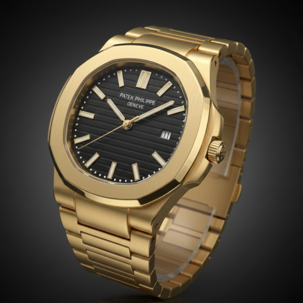 Patek Philippe Nautilus Two-Tone Stainless Steel & Yellow Gold with Black Dial