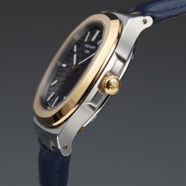 Patek Philippe Nautilus Two-Tone Stainless Steel & Yellow Gold with Blue Dial on Blue Leather Strap