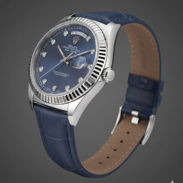 Rolex Oyster Perpetual Day-Date with Blue Diamond Dial on Leather Strap