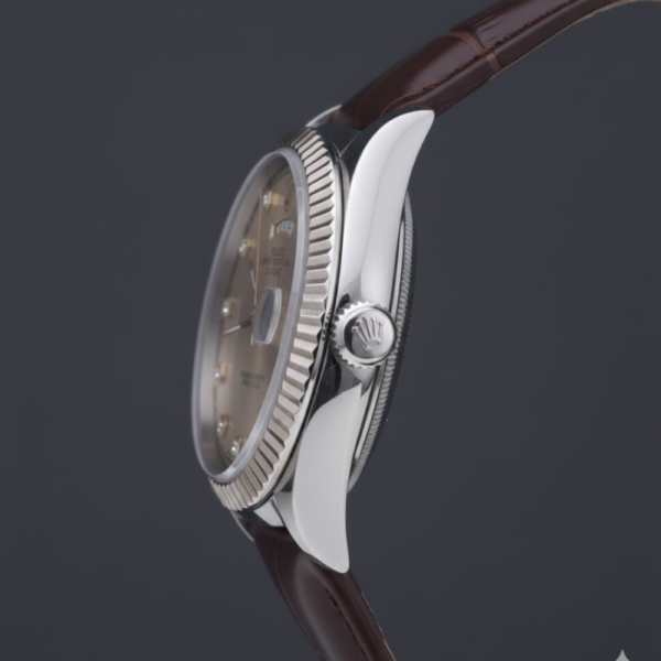 Rolex Oyster Perpetual Day-Date with Champagne Diamond Dial on Brown Leather Strap