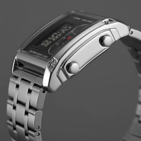 SKMEI Dual-Display Digital-Analog Stainless Steel Watch with LED Light