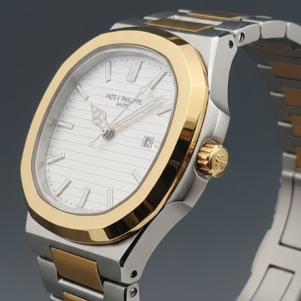 Patek Philippe Nautilus Two-Tone Stainless Steel & Yellow Gold with White Dial