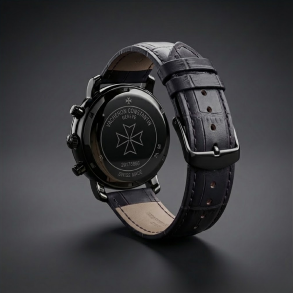 Vacheron Constantin Rose Gold Chronograph Watch with Black Dial & Leather Strap