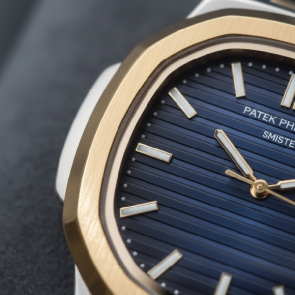 Patek Philippe Nautilus Two-Tone Stainless Steel & Yellow Gold with Blue Dial on Blue Leather Strap